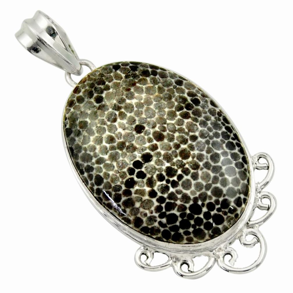 25.00cts natural black stingray coral from alaska 925 silver pendant r32206