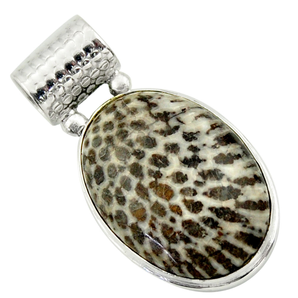 22.02cts natural black stingray coral from alaska 925 silver pendant r32209