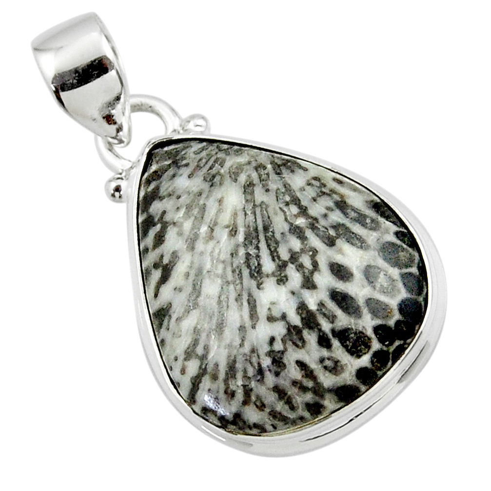 12.70cts natural black stingray coral from alaska 925 silver pendant r46122