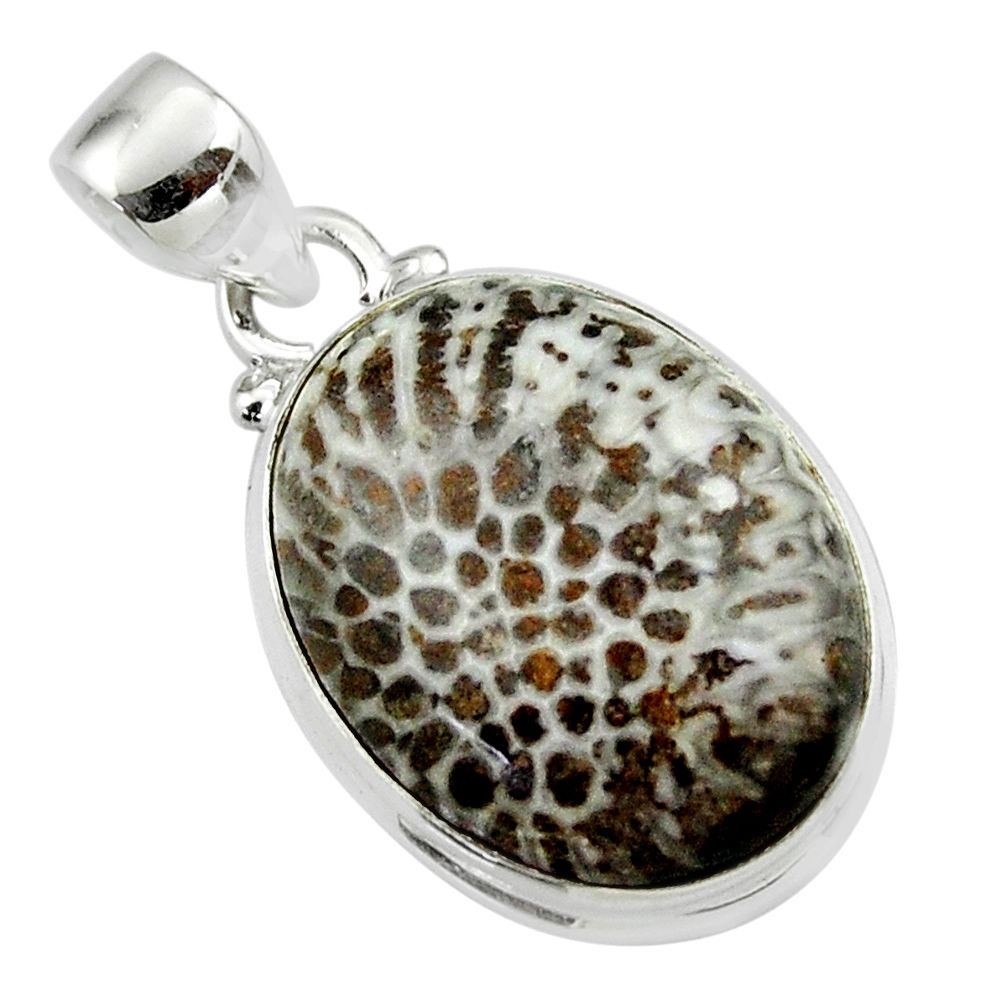 14.60cts natural black stingray coral from alaska 925 silver pendant r46123