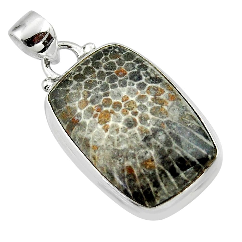 14.90cts natural black stingray coral from alaska 925 silver pendant r46124