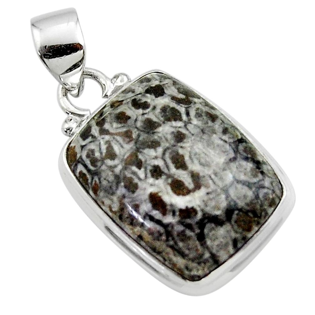 15.62cts natural black stingray coral from alaska 925 silver pendant r46125