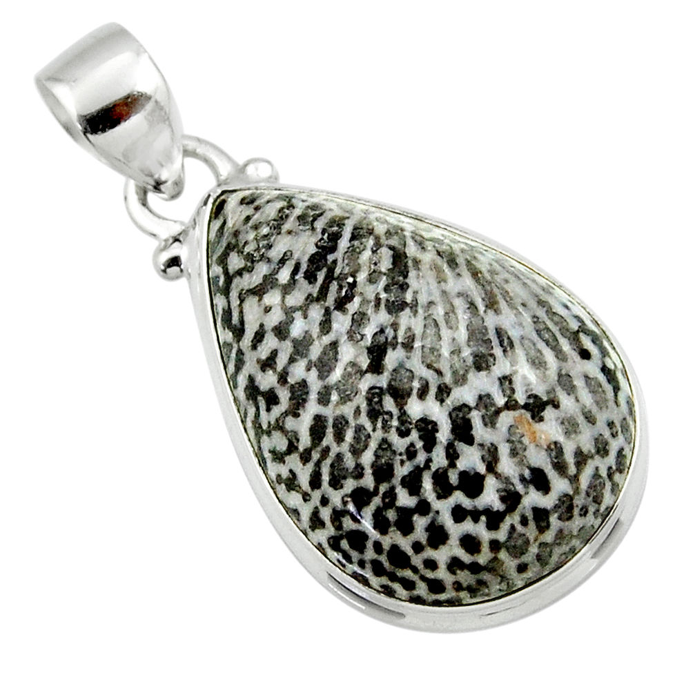16.20cts natural black stingray coral from alaska 925 silver pendant r46131
