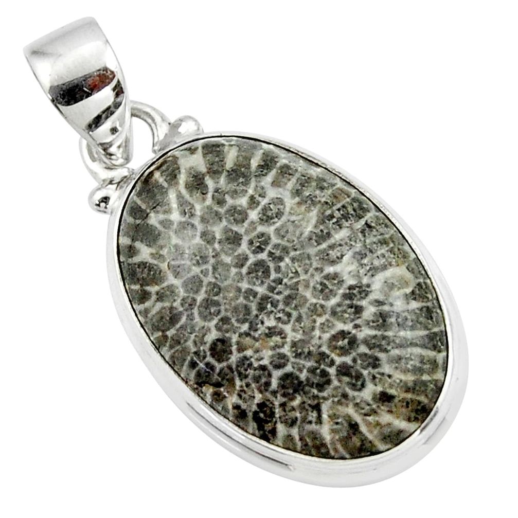 13.40cts natural black stingray coral from alaska 925 silver pendant r46132