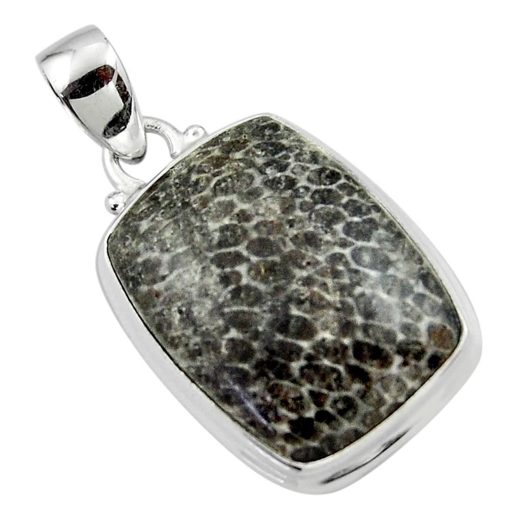 16.92cts natural black stingray coral from alaska 925 silver pendant r46134