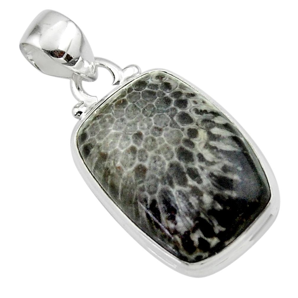 15.47cts natural black stingray coral from alaska 925 silver pendant r46135