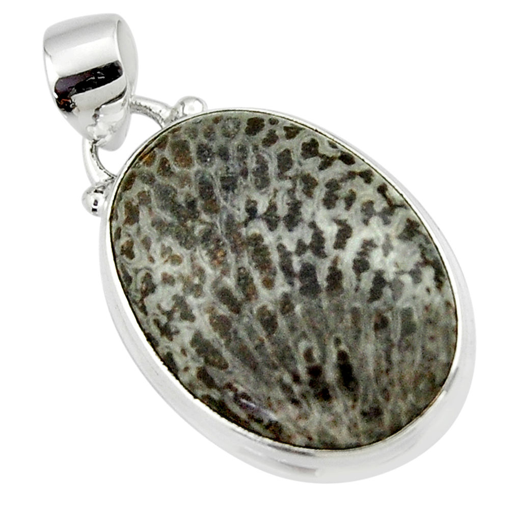 14.57cts natural black stingray coral from alaska 925 silver pendant r46136