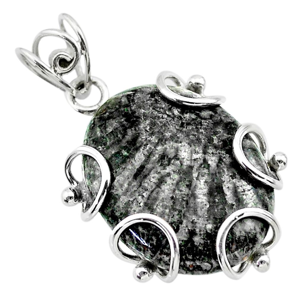 19.06cts natural black stingray coral from alaska 925 silver pendant t31870