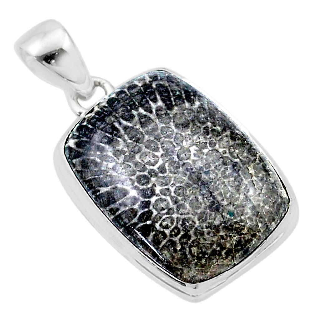 14.47cts natural black stingray coral from alaska 925 silver pendant u40462