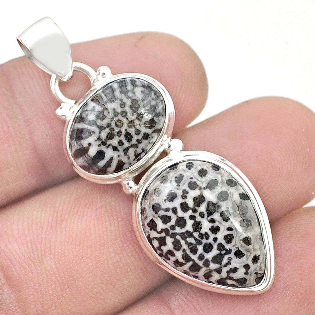 18.22cts natural black stingray coral from alaska 925 silver pendant u49638