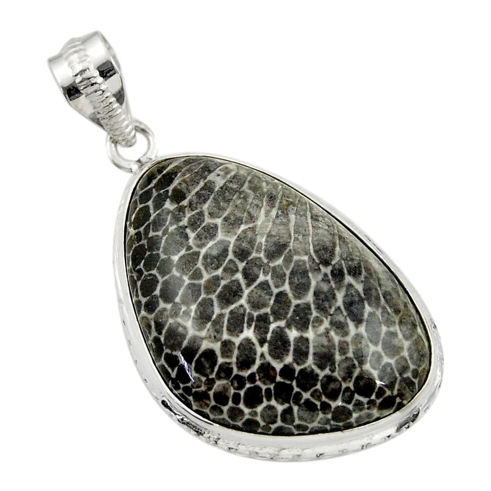 25.27cts natural black stingray coral from alaska fancy silver pendant r32109