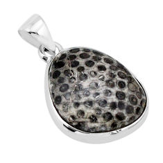 13.15cts natural black stingray coral from alaska fancy silver pendant y66537