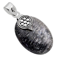 18.15cts natural black stingray coral from alaska oval 925 silver pendant n25470