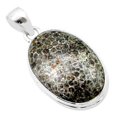 13.39cts natural black stingray coral from alaska oval silver pendant u40486