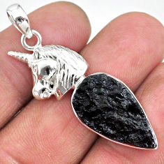 14.40cts natural black tektite 925 sterling silver horse pendant jewelry t15186