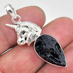 12.36cts natural black tektite 925 sterling silver horse pendant jewelry t15189