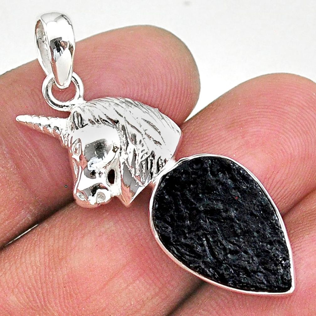 10.01cts natural black tektite 925 sterling silver horse pendant jewelry t15191