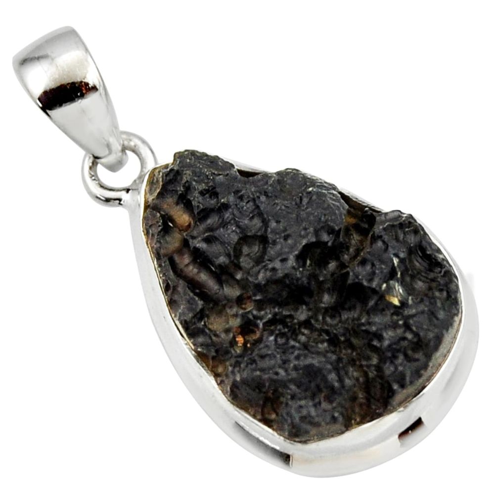 13.68cts natural black tektite 925 sterling silver pendant jewelry r33882