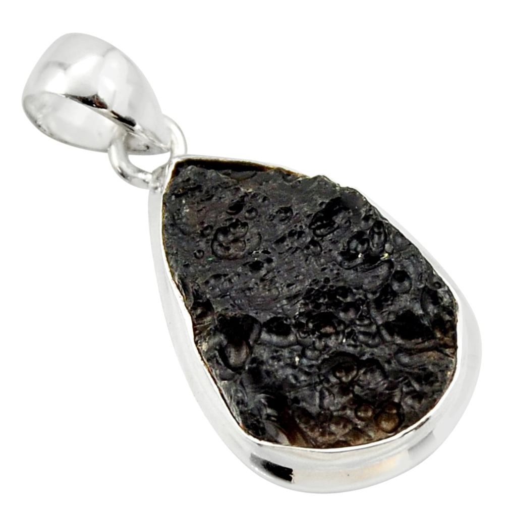12.22cts natural black tektite 925 sterling silver pendant jewelry r33883