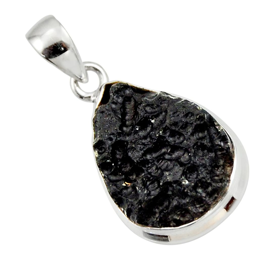 12.22cts natural black tektite 925 sterling silver pendant jewelry r33888