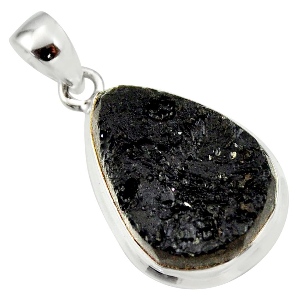 15.08cts natural black tektite 925 sterling silver pendant jewelry r33889