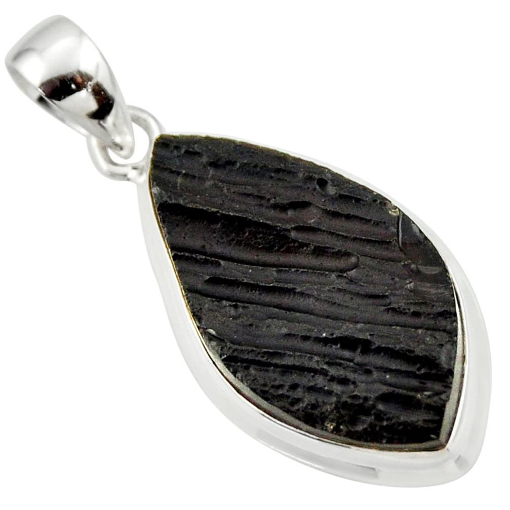 13.70cts natural black tektite 925 sterling silver pendant jewelry r33897