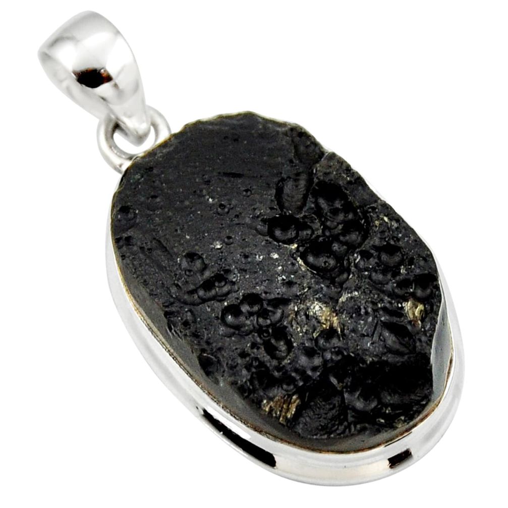 20.51cts natural black tektite 925 sterling silver pendant jewelry r33901