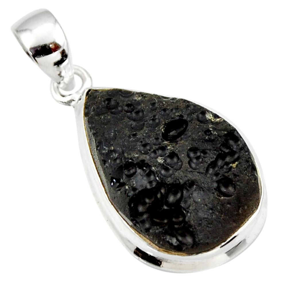 13.70cts natural black tektite 925 sterling silver pendant jewelry r33909