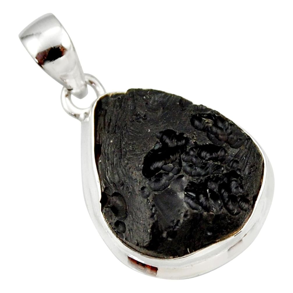 14.72cts natural black tektite 925 sterling silver pendant jewelry r33918