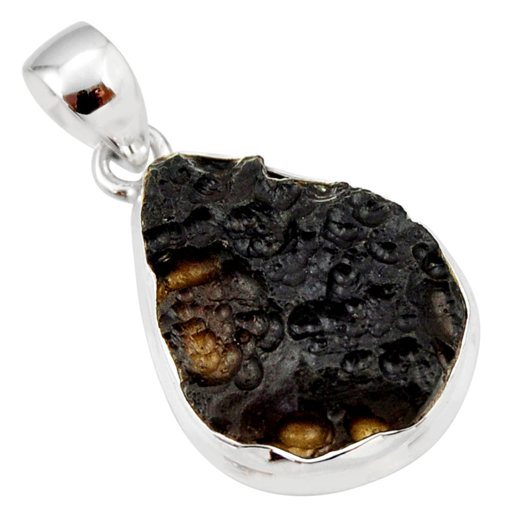 12.58cts natural black tektite 925 sterling silver pendant jewelry r33919