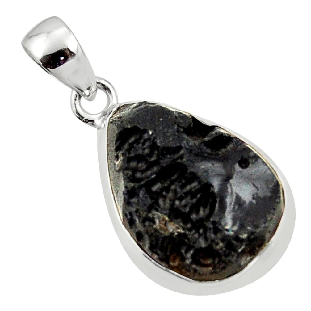 12.58cts natural black tektite 925 sterling silver pendant jewelry r41823