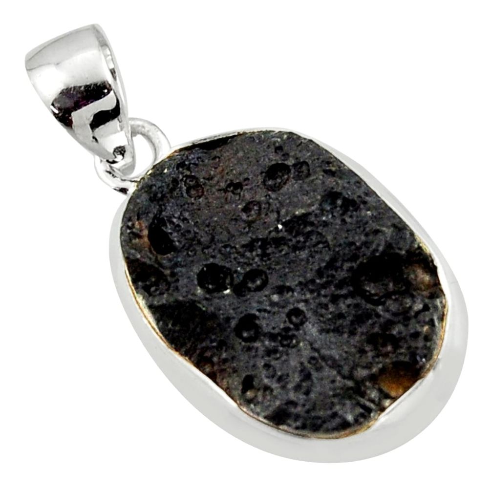 12.22cts natural black tektite 925 sterling silver pendant jewelry r41825