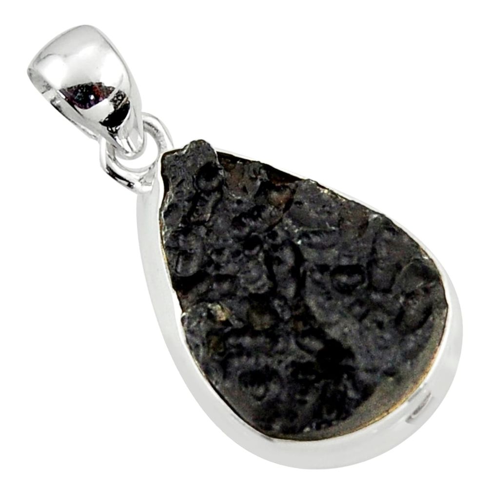 12.58cts natural black tektite 925 sterling silver pendant jewelry r41827