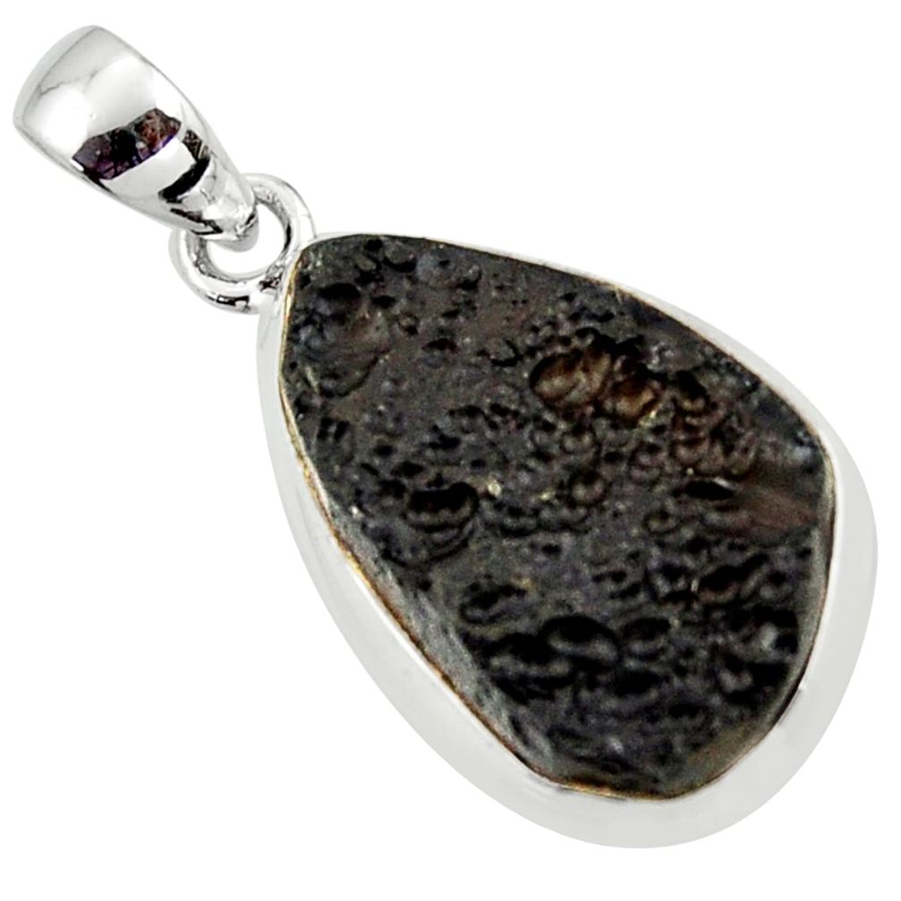 12.58cts natural black tektite 925 sterling silver pendant jewelry r41830