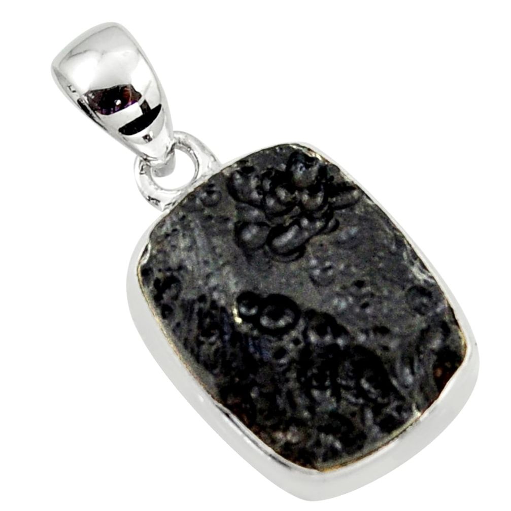 14.68cts natural black tektite 925 sterling silver pendant jewelry r41831