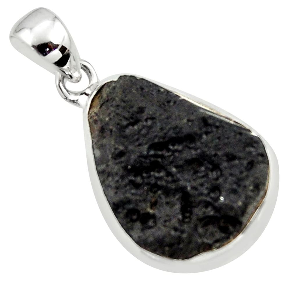 14.12cts natural black tektite 925 sterling silver pendant jewelry r41835