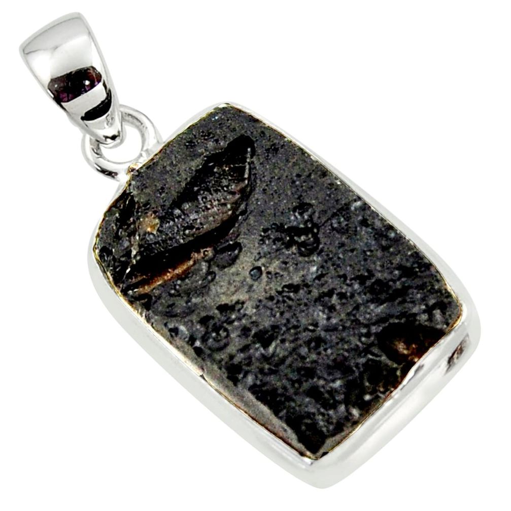 14.72cts natural black tektite 925 sterling silver pendant jewelry r41838