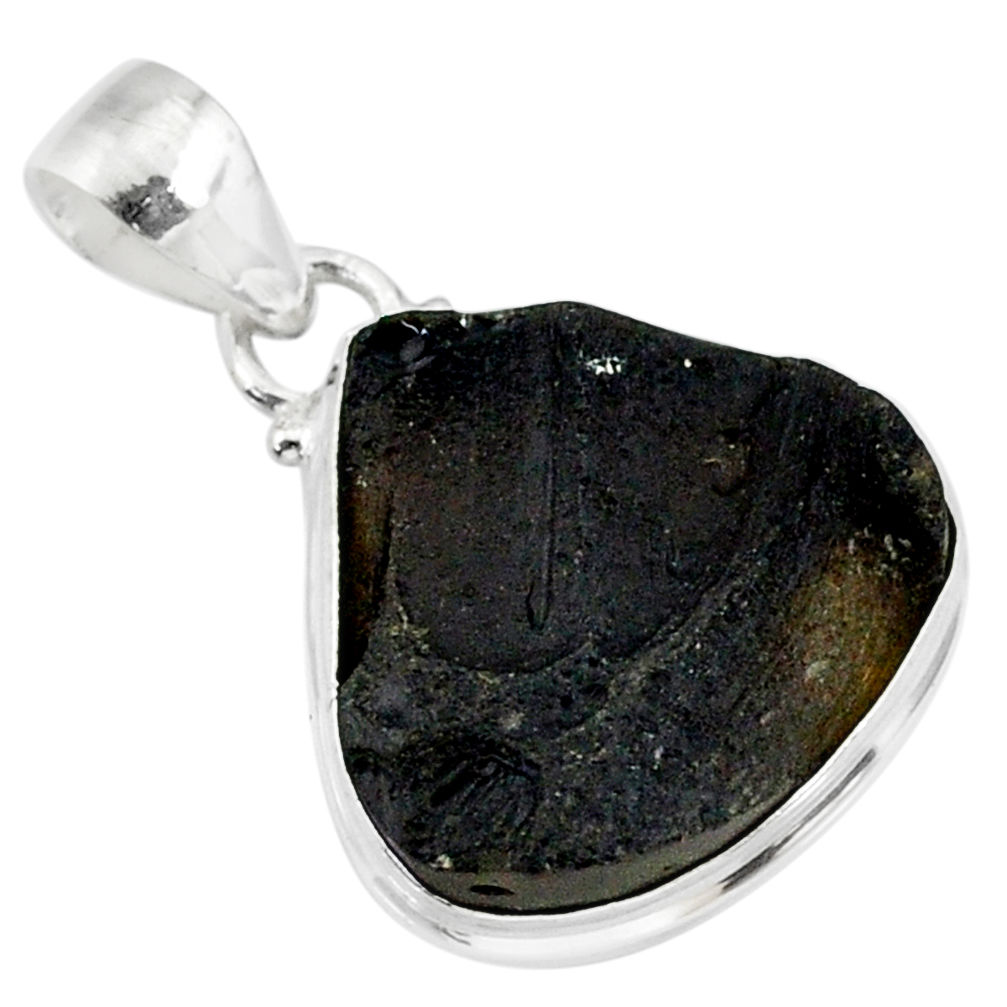 13.08cts natural black tektite 925 sterling silver pendant jewelry r88601