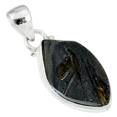 11.97cts natural black tektite 925 sterling silver pendant jewelry r88604