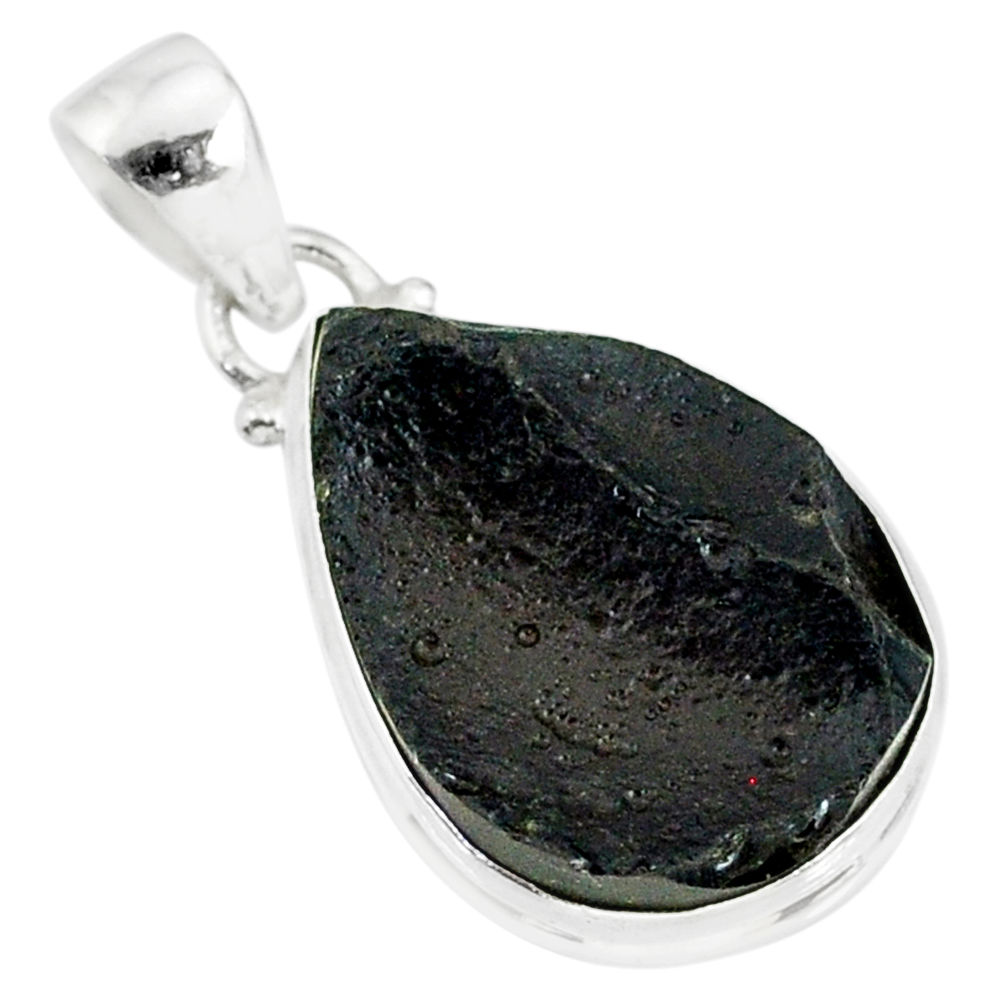 11.92cts natural black tektite 925 sterling silver pendant jewelry r88605