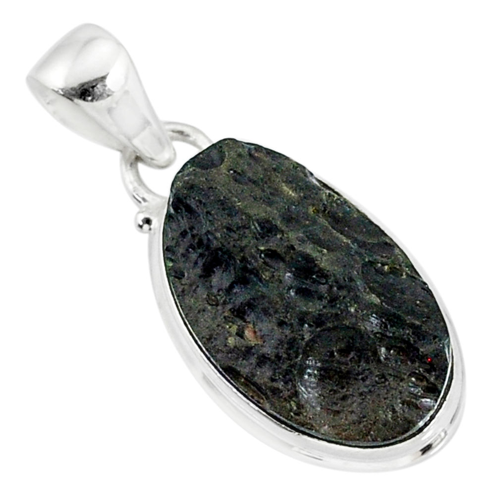 12.42cts natural black tektite 925 sterling silver pendant jewelry r88608