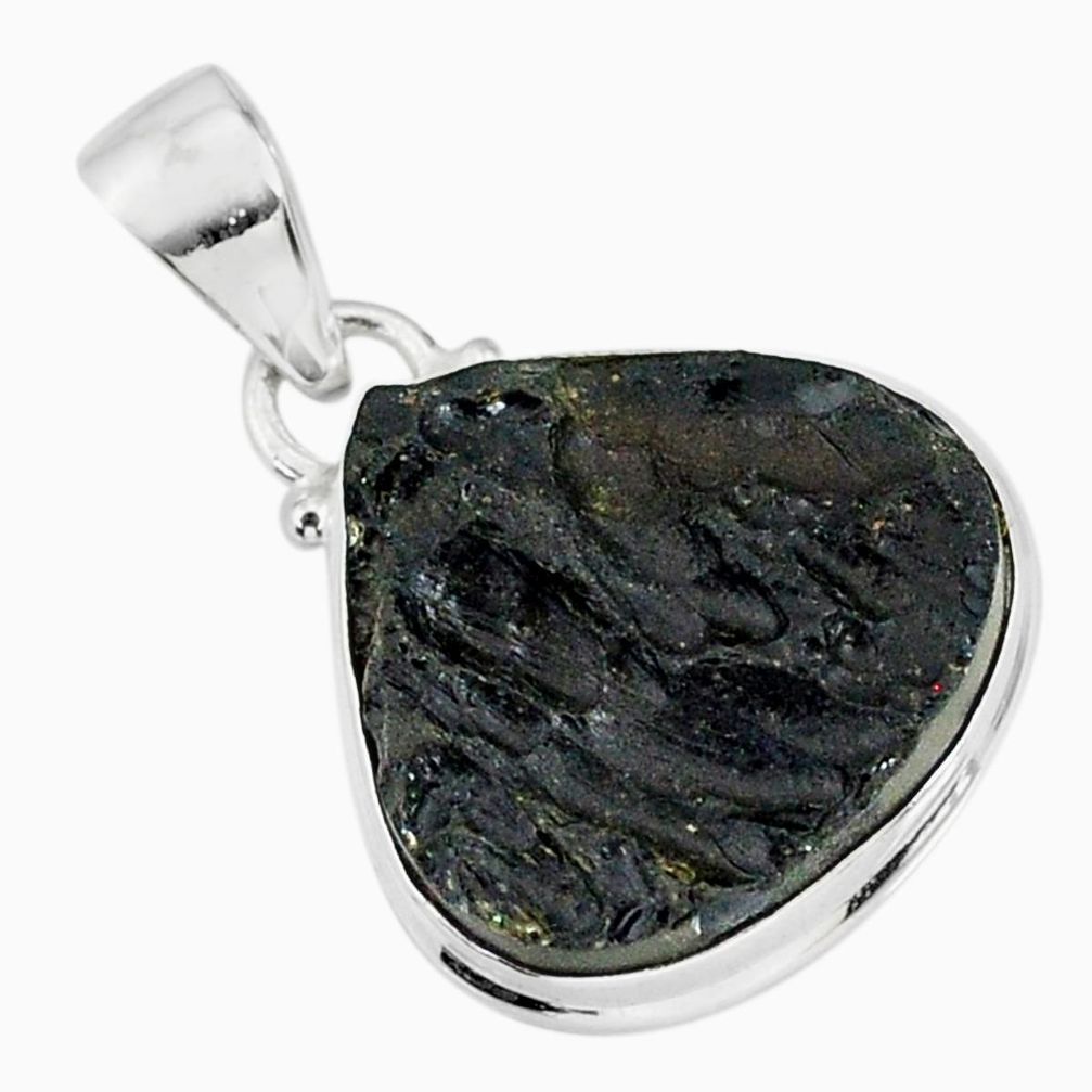 12.48cts natural black tektite 925 sterling silver pendant jewelry r88609