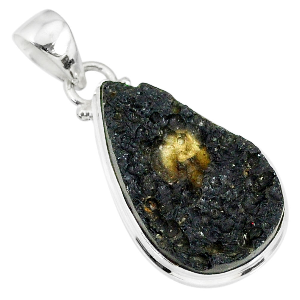 12.55cts natural black tektite 925 sterling silver pendant jewelry r88612