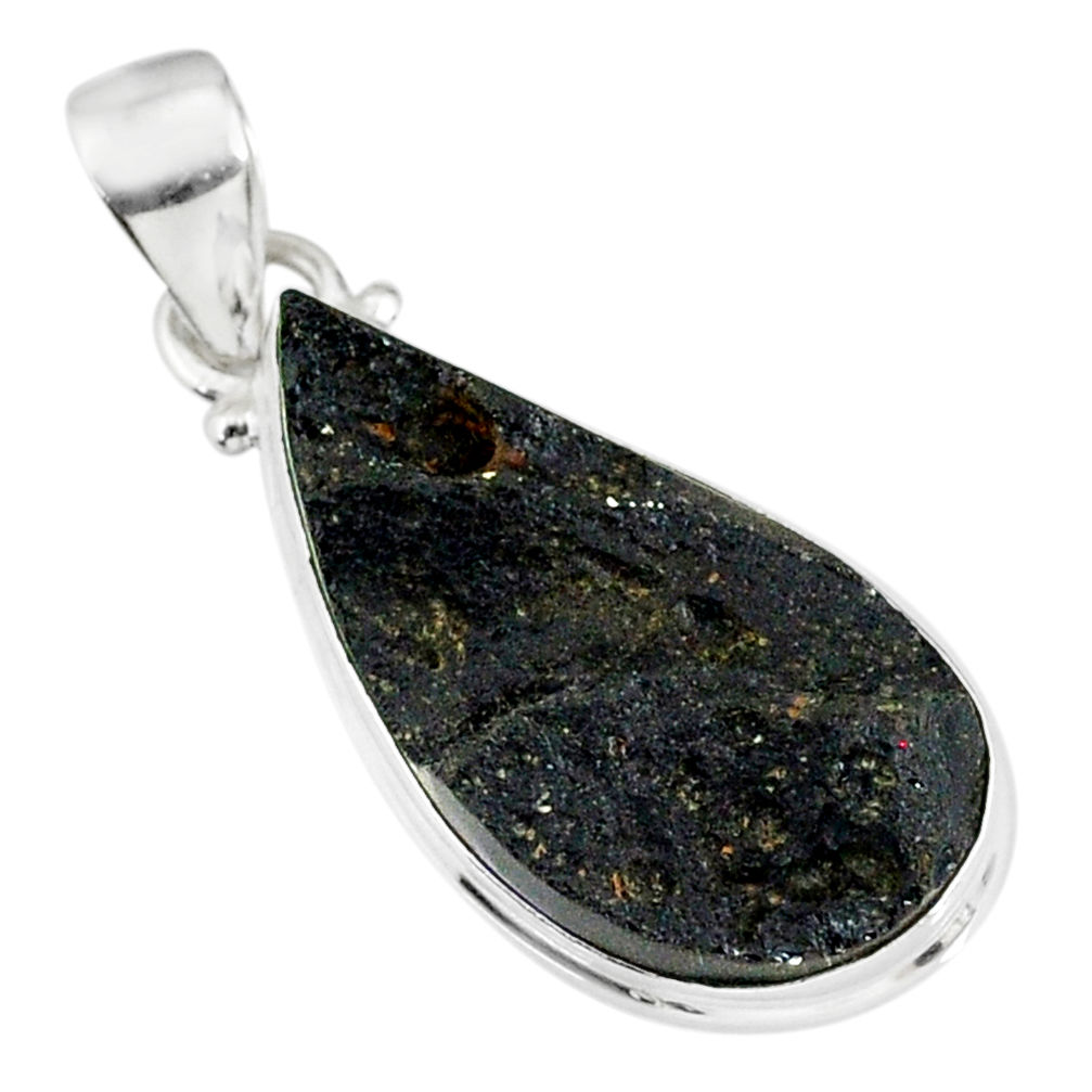 13.95cts natural black tektite 925 sterling silver pendant jewelry r88613