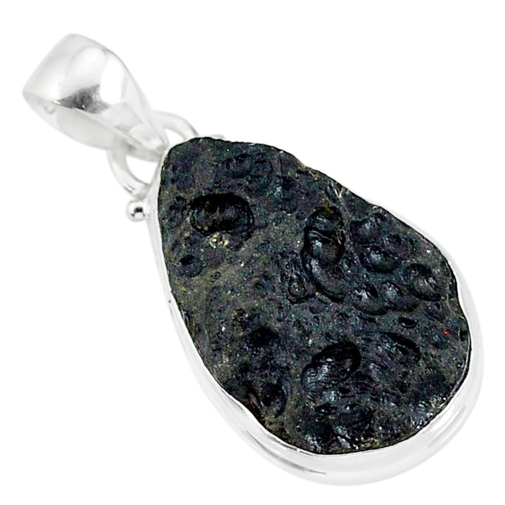 12.93cts natural black tektite 925 sterling silver pendant jewelry r88616