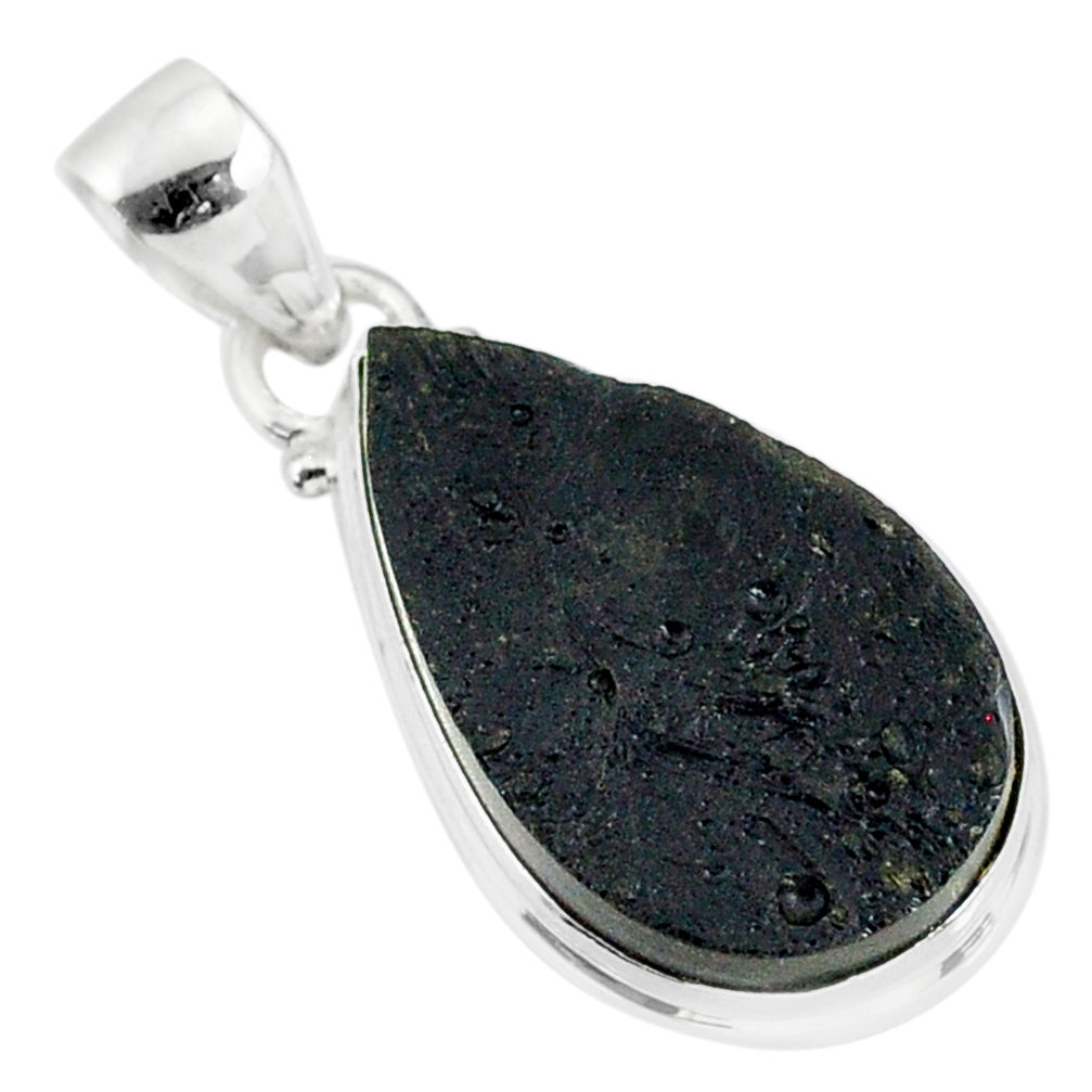 14.45cts natural black tektite 925 sterling silver pendant jewelry r88617