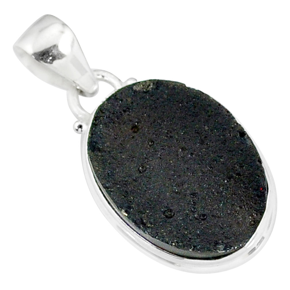 11.57cts natural black tektite 925 sterling silver pendant jewelry r88618