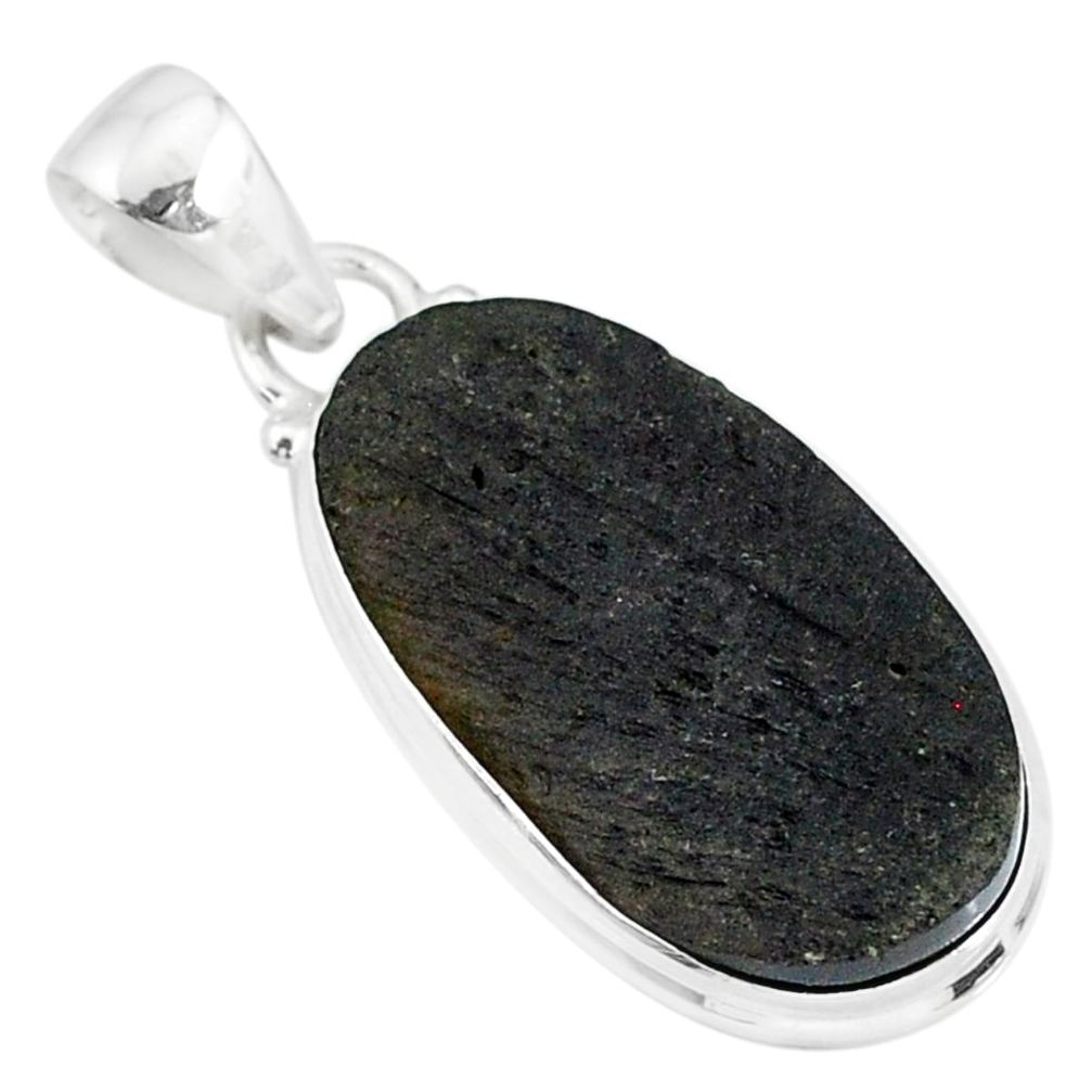 14.05cts natural black tektite 925 sterling silver pendant jewelry r88623