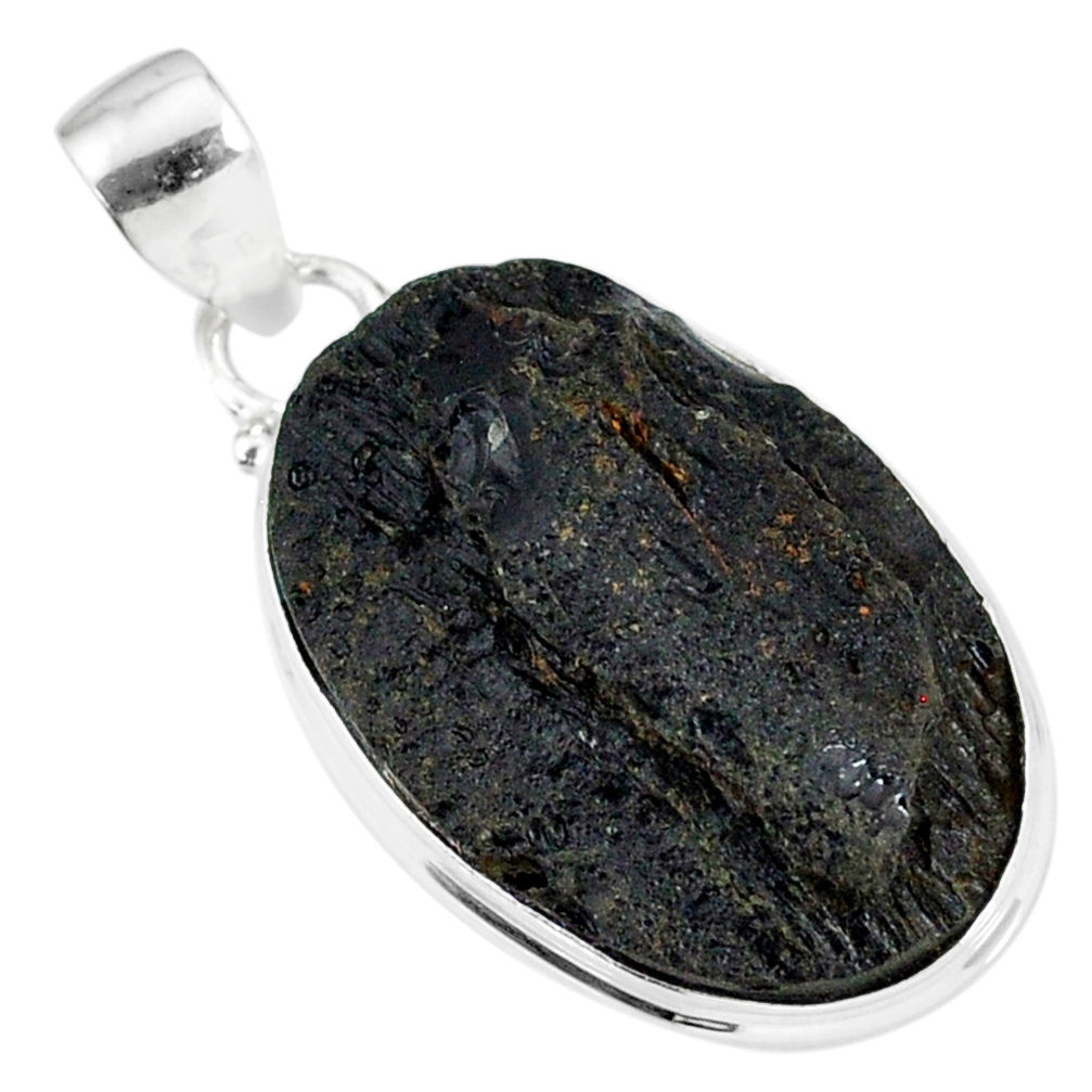 18.57cts natural black tektite 925 sterling silver pendant jewelry r88625