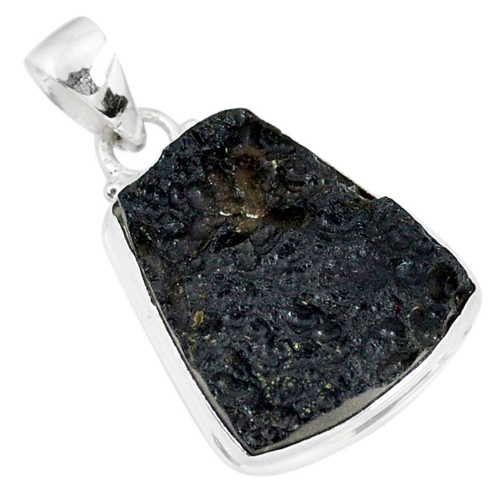 15.48cts natural black tektite 925 sterling silver pendant jewelry r88627